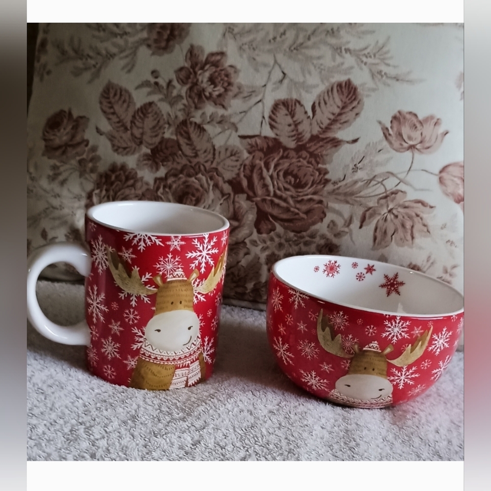 Moose Christmas Mug and Bowl Set